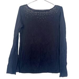Ann Taylor LOFT Rhinestone Black Long Sleeve Top - M
